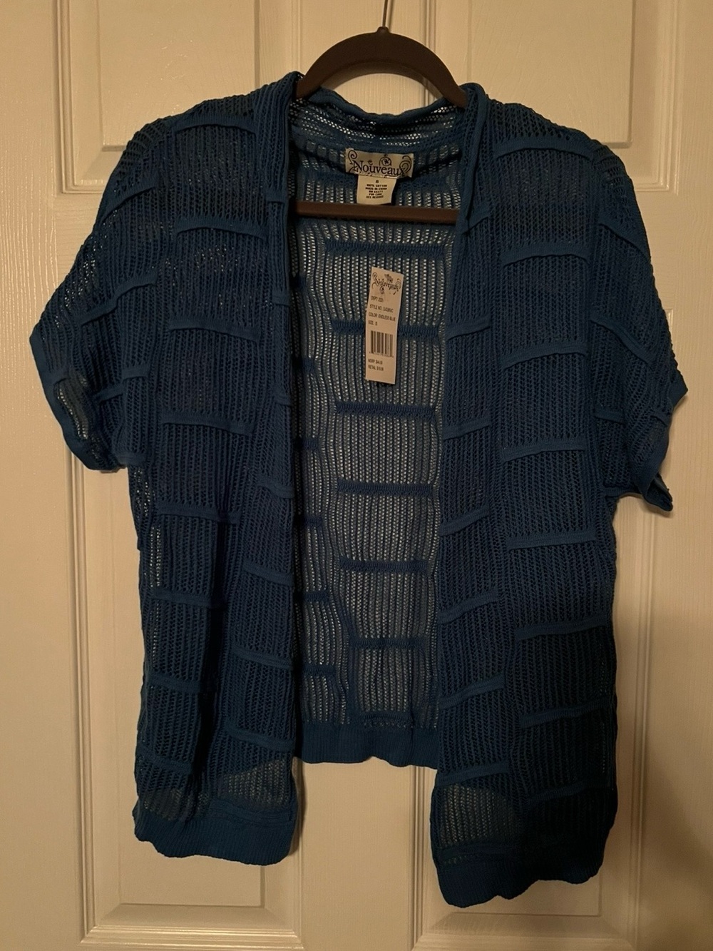 Boutique 1 Short Sleeve Open Knit Cardigan - Blue